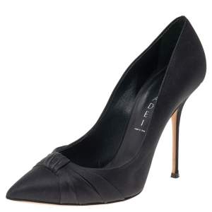 Casadei Black Satin Pointed Toe Pumps Size 39