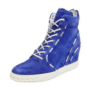 Casadei Blue Suede High Top Wedge Sneakers Size 38