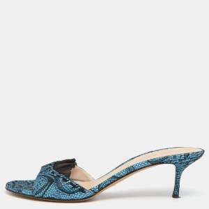 Pre Owned Casadei Blue Lace Open Toe Slide Sandals Size 41