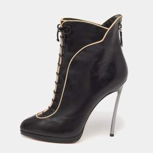 Pre Owned Casadei Black Leather Blade Lace Up Booties Size 39