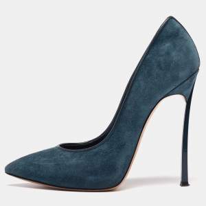 Pre Owned Casadei Teal Suede Blade Pumps Size 36