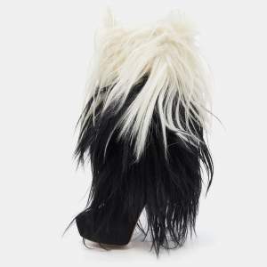 Pre Owned Casadei Black/White Hair and Suede Ankle Boots Size 38