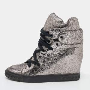 Casadei Metallic Crackled Leather High Top Sneakers Size 38