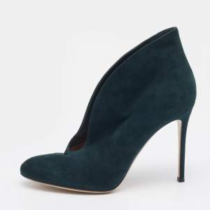 Casadei Green Suede V Neck Booties Size 40 