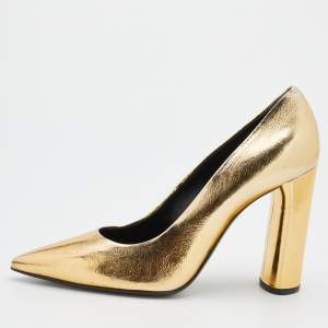 Casadei Metallic Gold Crinkled Leather Pointed Toe Pumps Size 39