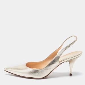 Pre Owned Casadei Light Gold Leather Pointed Toe Slingback Pumps Size 41
