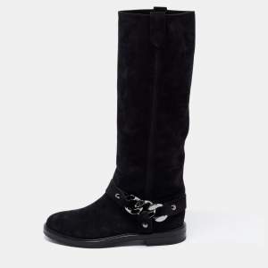 Casadei Black Suede Knee Length Boots Size 38.5
