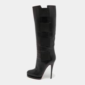 Pre Owned Casadei Black Leather Knee High  Boots Size 39