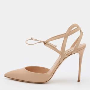 Pre Owned Casadei Beige Leather Strappy Ankle Tie Sandals Size 39