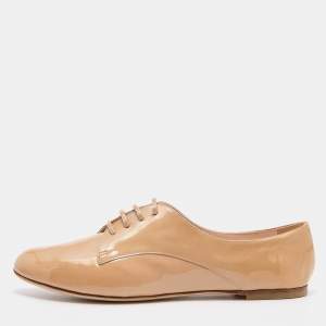 Casadei Beige Patent Leather Lace Up Oxfords Size 38