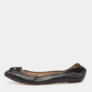 Pre Owned Casadei Black Leather Ballet Flats Size 40