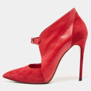 Casadei Red Suede Platform Slip On Ankle Booties Size 39