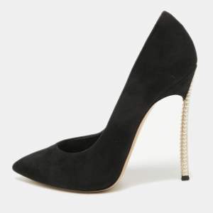 Casadei Black Suede Pearl Blade Pumps Size 36.5