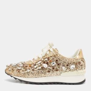 Casadei Gold Glitter and Leather Trainers Low Top Sneakers Size 39