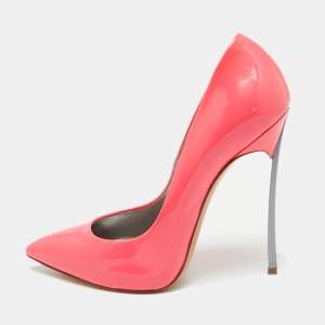 Pre Owned Casadei Neon Pink Patent Leather Pointed Toe Pumps Size 38