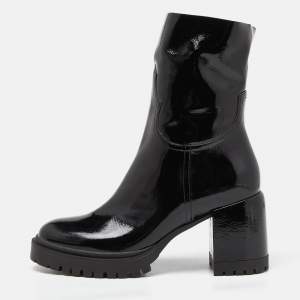 Casadei Black Patent Leather Block Heel Ankle Boots Size 40