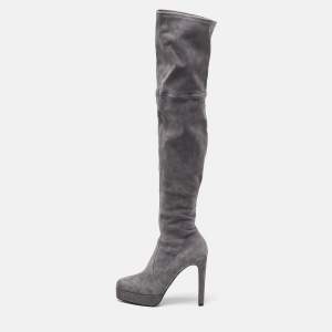 Casadei Grey Suede Over The Knee Length Boots Size 40