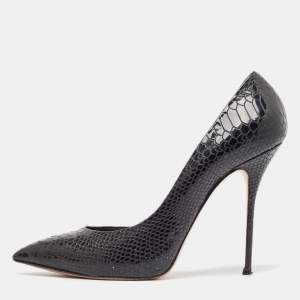 Casadei Black Patent Embossed Python D'orsay Pumps Size 40