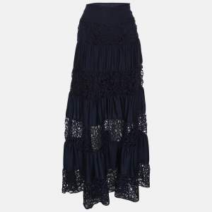 Catherine Malandrino Navy Blue Silk Blend Cut-out Paneled Maxi Skirt S