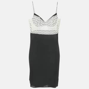 Pre Owned Catherine Malandrino Black/White Crepe and Lace Sleeveless Mini Dress S