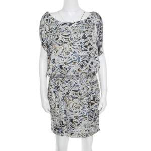 Catherine Malandrino Multicolor Printed Silk Draped Sleeve Gathered Waist Dress S