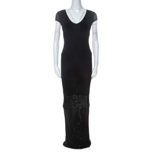 Catherine Malandrino Black Crochet Knit Short Sleeve Maxi Dress S 