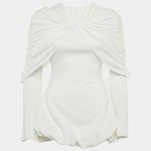 Pre Owned C.Dam White Jersey Draped Bubble Hem Mini Dress XS