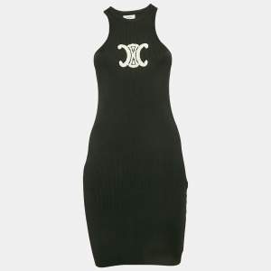 Celine Black Rib Knit Sleeveless Triomphe Tank Dress S