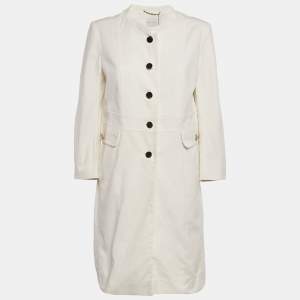 Pre Owned Celine White Cotton Button Front Coat L