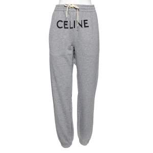 Celine Grey Cotton Logo Printed Sweatpants S