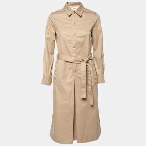Celine Beige Gabardine Belted Midi Dress S