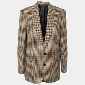 Celine Brown Houndstooth Patterned Wool Blazer M