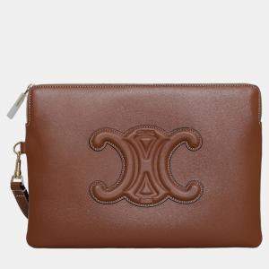 Celine Brown Leather Triomphe Clutch Bag