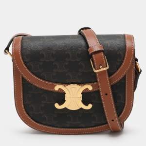 Celine Brown Coated Canvas and Leather Triomphe Teen Crossbody Bag