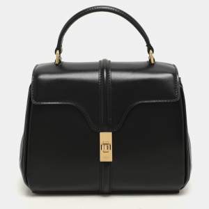 Celine Black Satinated Leather Mini 16 Top Handle Bag