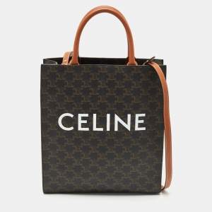 Celine Brown Triomphe Canvas and Leather Small Vertical Cabas Tote 