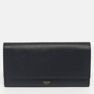 Pre Owned Celine Black Leather Large Flap Continental Wallet