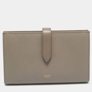 Pre Owned Celine Grey Leather Large Strap Bifold Wallet