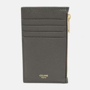 Pre Owned Celine Grey Leather Zip Card Holder