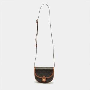 Pre Owned Celine Besace Mini Brown Triomphe Coated Canvas Crossbody Bag