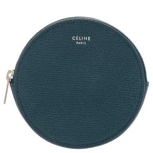 Pre Owned Céline Blue Grained Leather Round Coin Purse