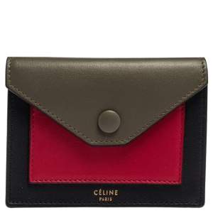 Pre Owned Celine Tri Color Leather Envelope Pocket Card Holder