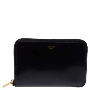 Pre Owned Celine Black Metallic Leather Zip Around Wallet