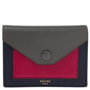 Pre Owned Celine Tri Color Leather Envelope Pocket Card Holder