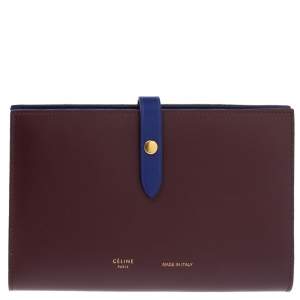 Pre Owned Celine Burgundy/Blue Leather Large Multifunction Strap Wallet