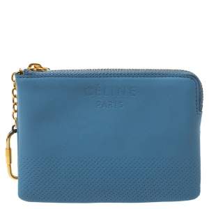 Pre Owned Celine Blue Perforated Leather Solo Coin Purse 