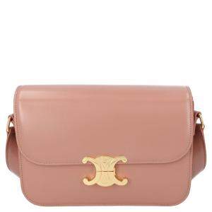 Pre Owned Celine Pink Leather Medium Triomphe Shoulder Bag