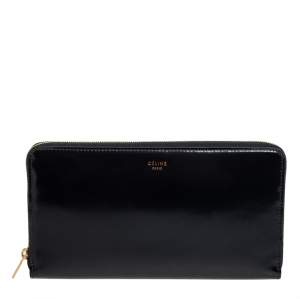 Pre Owned Celine Black Leather Large Zip Around Wallet