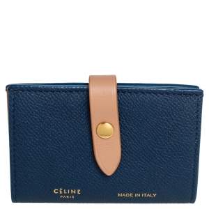 Pre Owned Celine Blue/Beige Leather Flap Card Holder