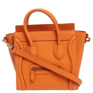 Pre Owned Céline Orange Leather Nano Luggage Tote